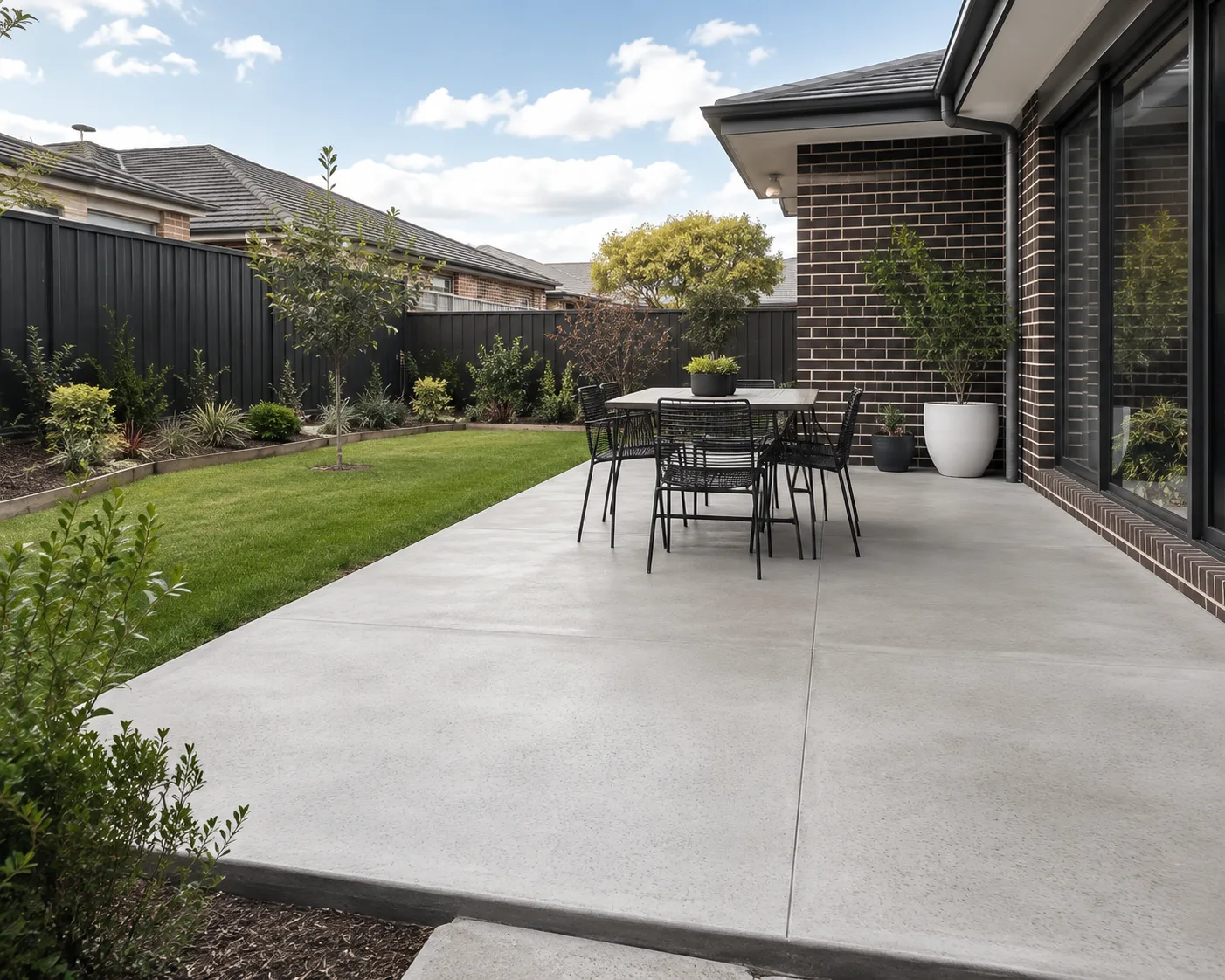 Concrete patio entertaining area