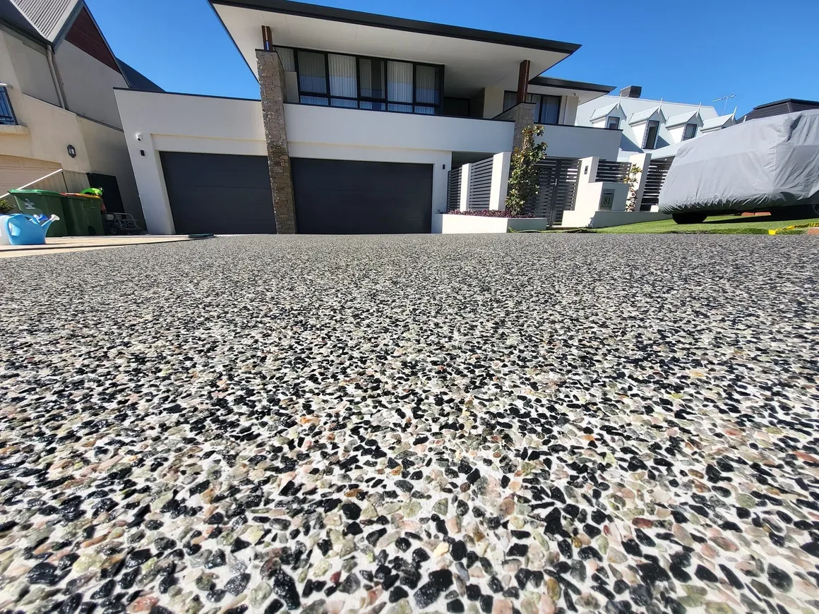 Exposed aggregate concrete driveway