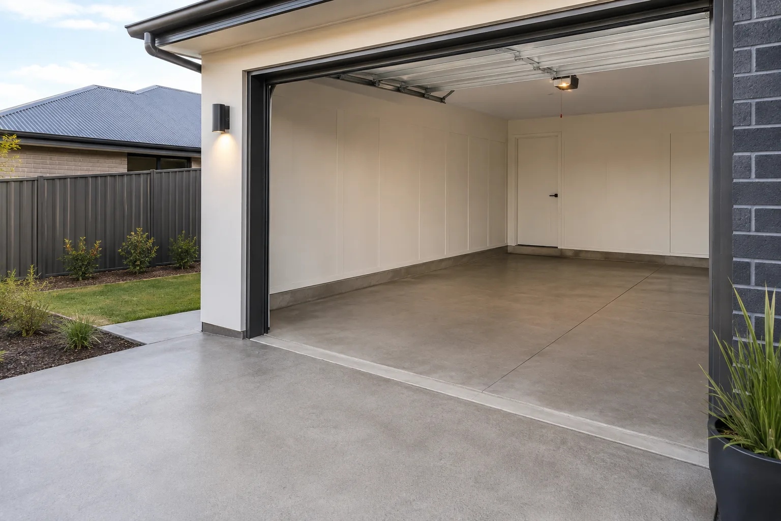 Empty garage with a smooth concrete floor